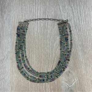 Stunning Vintage Gold Green and Purple Beaded Jewel Choker